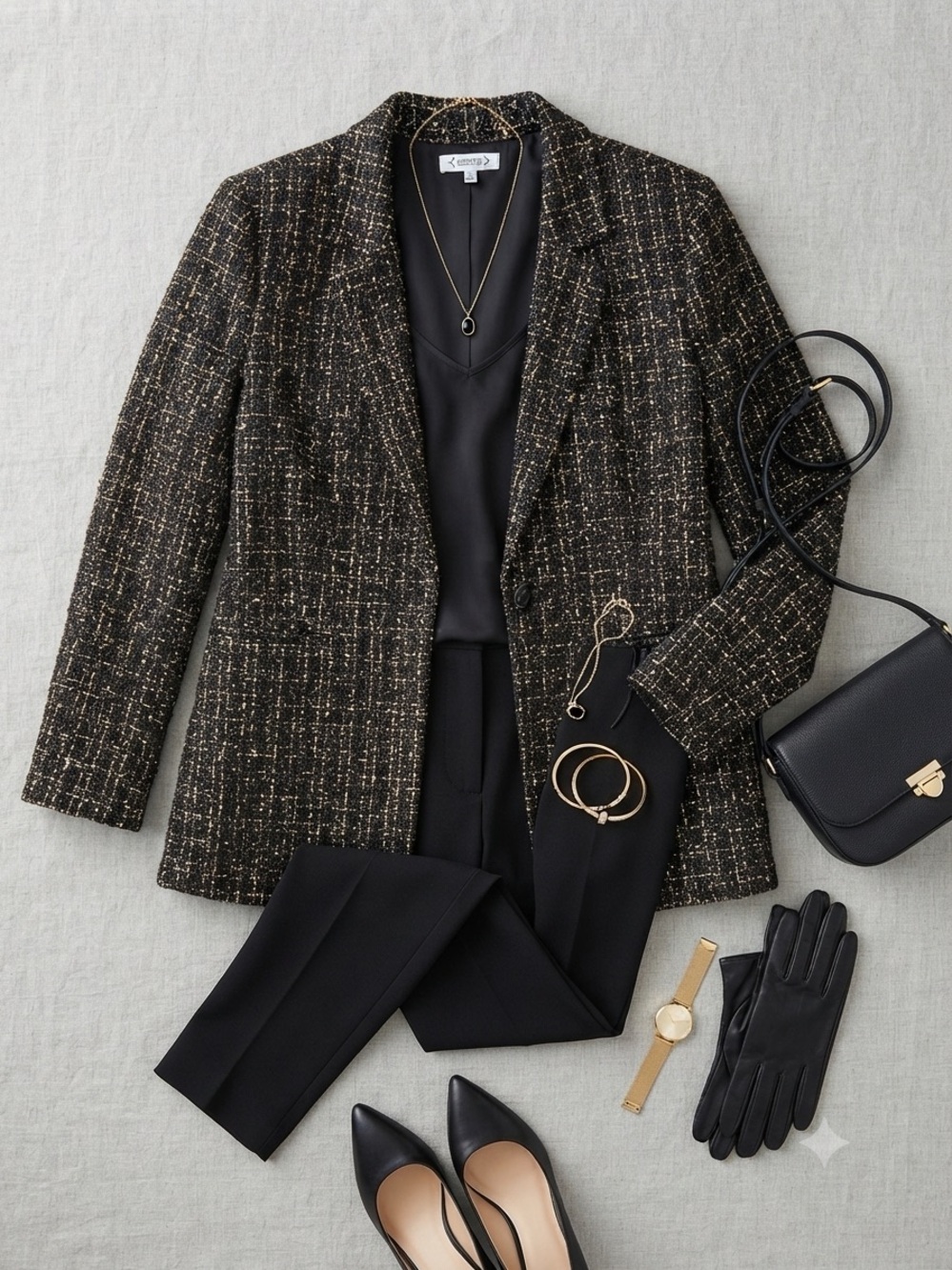 Nanette Lepore Black & Gold Metallic Tweed Blazer - Size XL